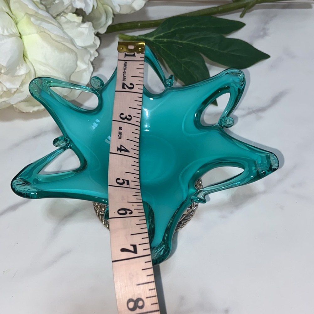 Small Murano Footed Glass Bowl Dish Glass Trinket Tray With Silver Fruit Stand - Picture 15 of 17
